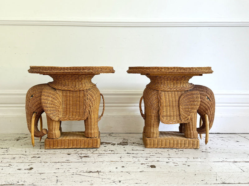 A Pair of 1970's Rattan Elephant Side Tables