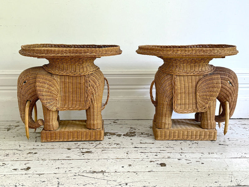 A Pair of 1970's Rattan Elephant Side Tables