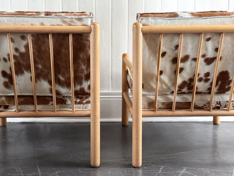 A Pair of 1970's Italian Lounge Armchairs with Cowhide Upholstery