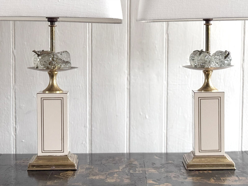 A Pair of 1970's Maison Charles Style Table Lamps with Glass Fruit Decoration