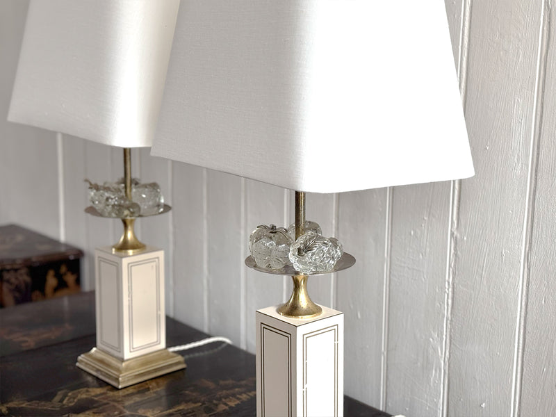 A Pair of 1970's Maison Charles Style Table Lamps with Glass Fruit Decoration
