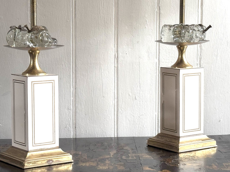 A Pair of 1970's Maison Charles Style Table Lamps with Glass Fruit Decoration