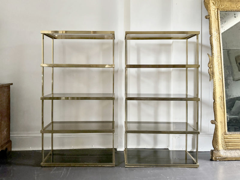 A Pair of 1970's Italian Brass Plated & Glass Modular Etageres