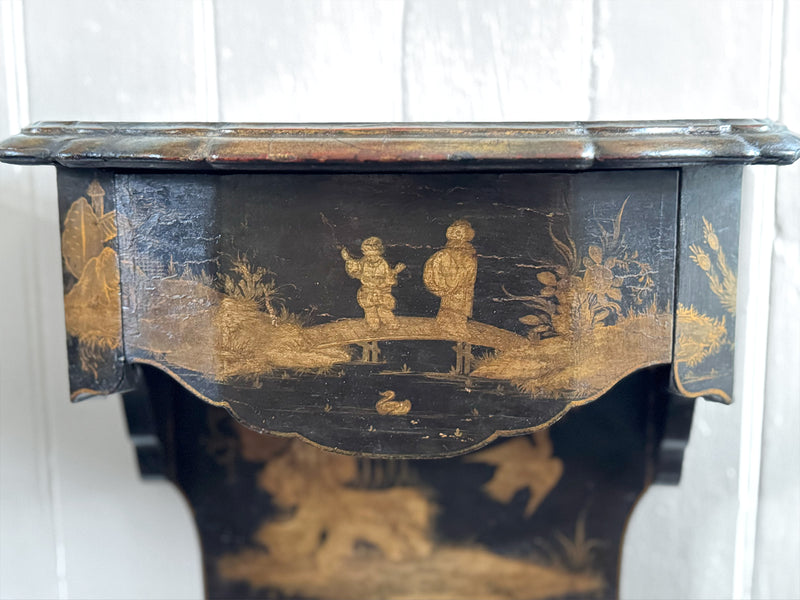 A Pair of 19th C Venetian Chinoiserie Lacquered Wall Mounts with Drawer