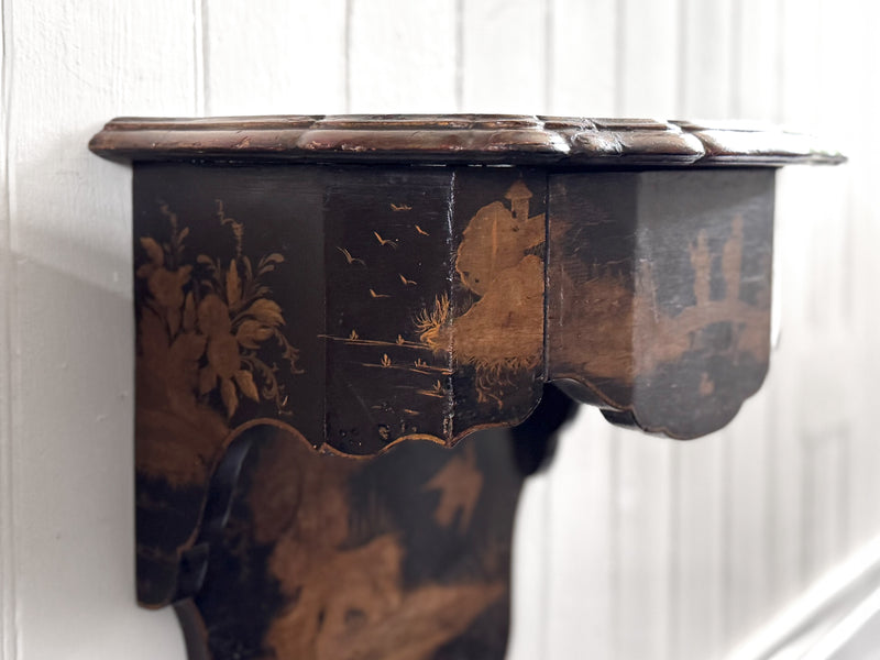 A Pair of 19th C Venetian Chinoiserie Lacquered Wall Mounts with Drawer