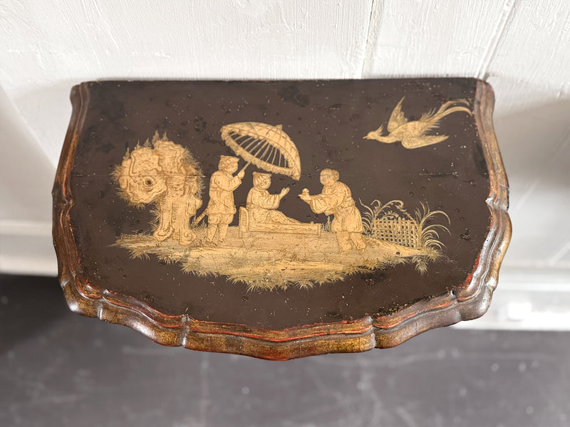 A Pair of 19th C Venetian Chinoiserie Lacquered Wall Mounts with Drawer