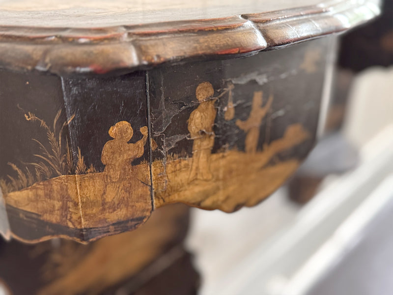 A Pair of 19th C Venetian Chinoiserie Lacquered Wall Mounts with Drawer