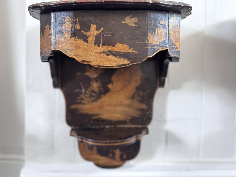 A Pair of 19th C Venetian Chinoiserie Lacquered Wall Mounts with Drawer