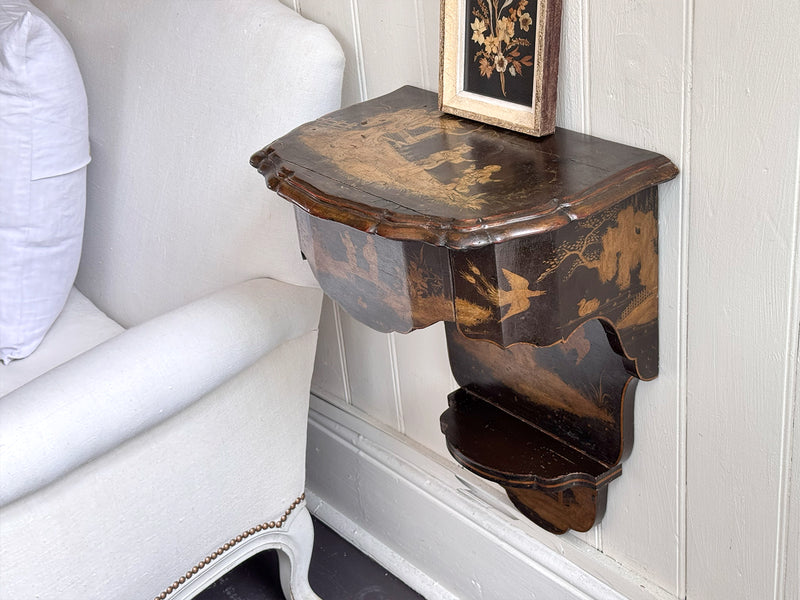 A Pair of 19th C Venetian Chinoiserie Lacquered Wall Mounts with Drawer