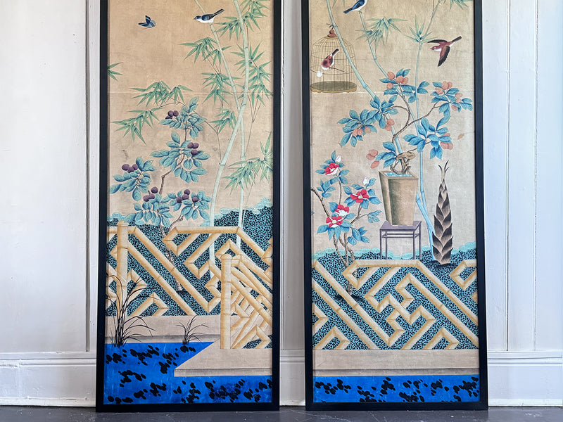 A Pair of Late 19th C Japanese Hand-Painted Panels