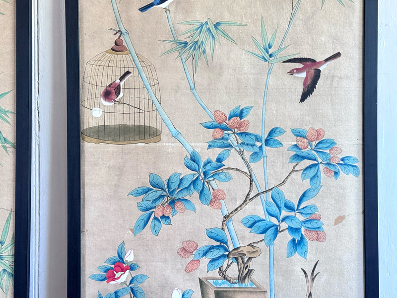 A Pair of Late 19th C Japanese Hand-Painted Panels