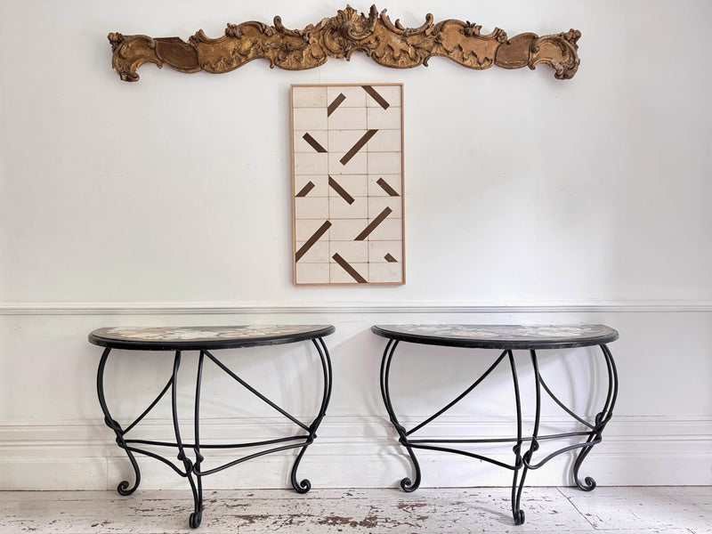 A Pair of Late 19th C Ashford Marble Pietra Dura Console Tables