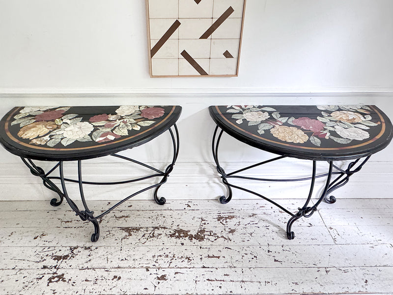 A Pair of Late 19th C Ashford Marble Pietra Dura Console Tables