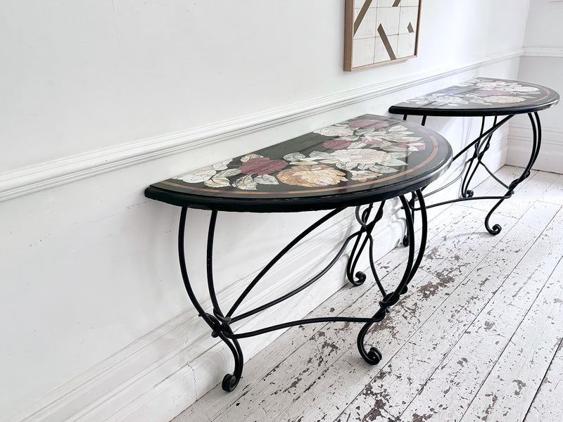 A Pair of Late 19th C Ashford Marble Pietra Dura Console Tables