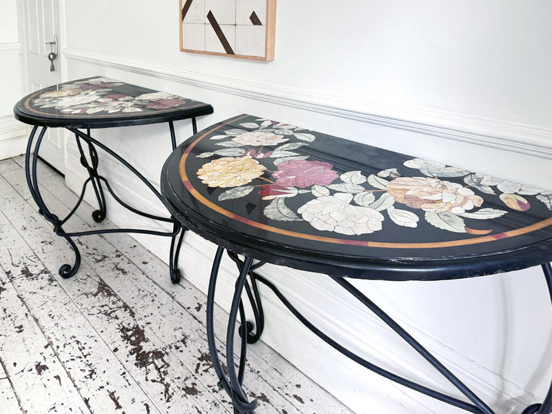 A Pair of Late 19th C Ashford Marble Pietra Dura Console Tables
