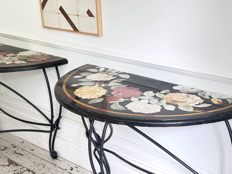 A Pair of Late 19th C Ashford Marble Pietra Dura Console Tables