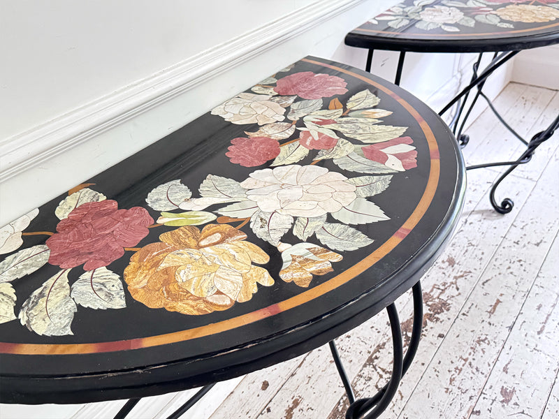 A Pair of Late 19th C Ashford Marble Pietra Dura Console Tables
