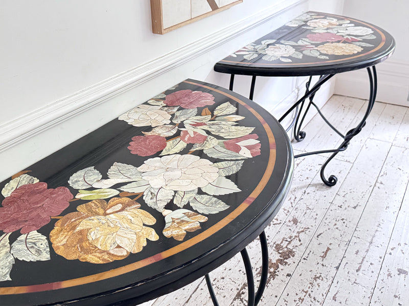 A Pair of Late 19th C Ashford Marble Pietra Dura Console Tables