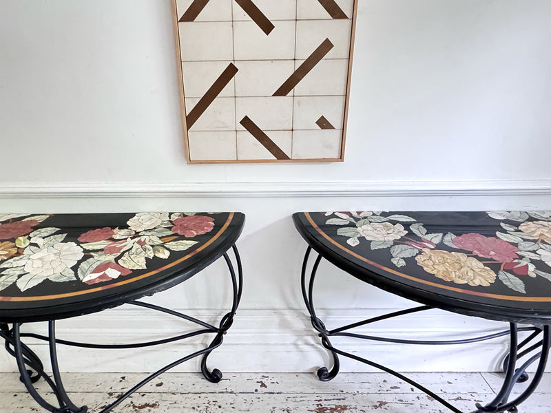 A Pair of Late 19th C Ashford Marble Pietra Dura Console Tables