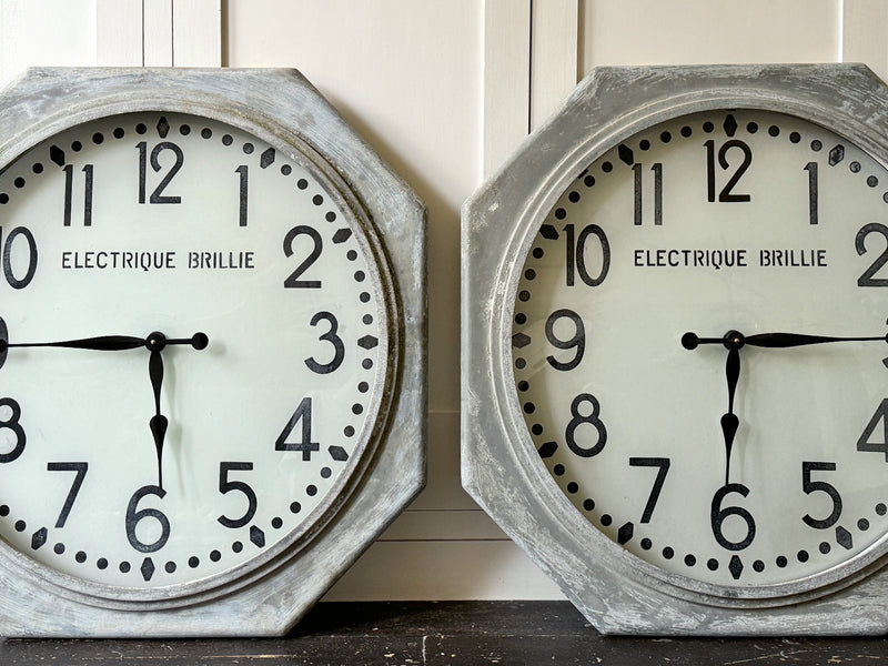 Two 1920's French Railway Clocks with Opal Glass Faces