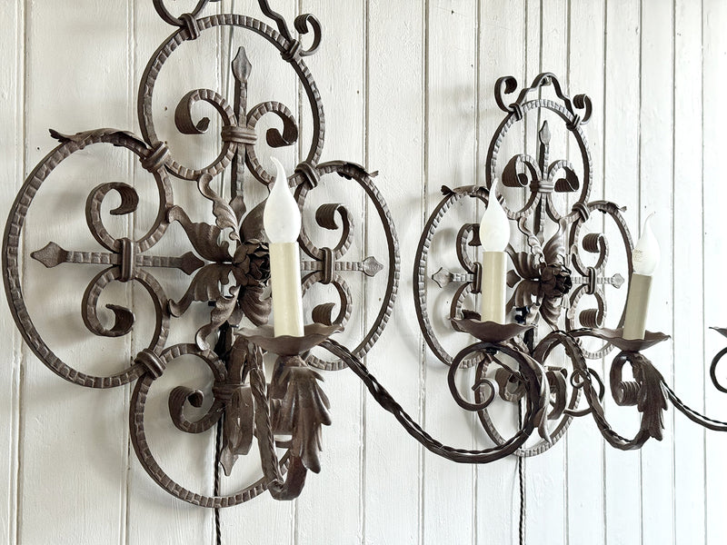 A Pair of Late 19th C French Wrought Iron Wall Sconces