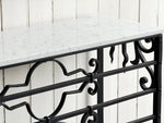 A Pair of 19th C French Wrough Iron Console Tables with Marble Tops