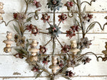 A Huge Pair of Antique Italian Polychrome Floral Sconce Candelabras