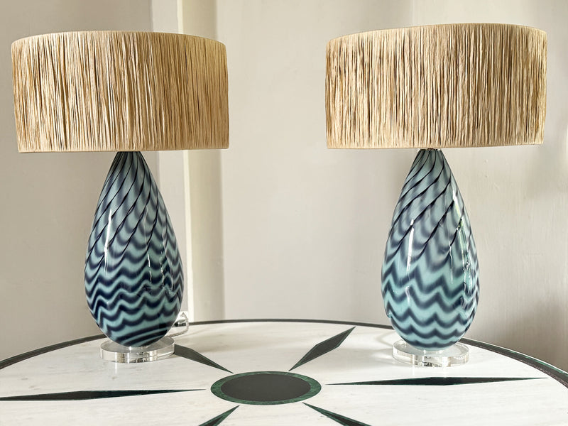 A Pair of Blue Murano Glass Table Lights