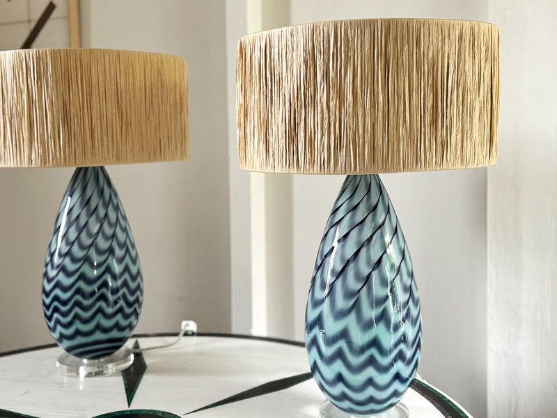 A Pair of Blue Murano Glass Table Lights