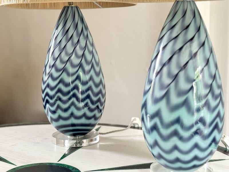 A Pair of Blue Murano Glass Table Lights