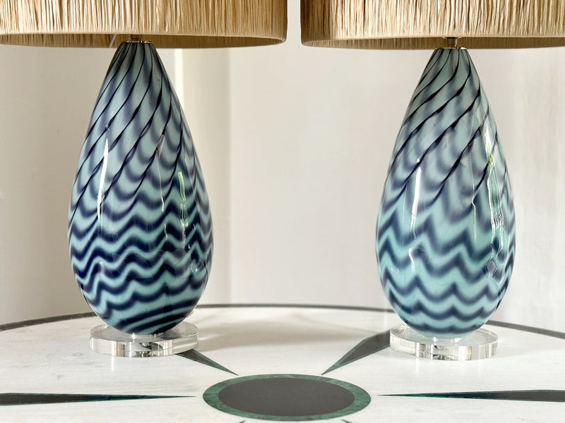 A Pair of Blue Murano Glass Table Lights