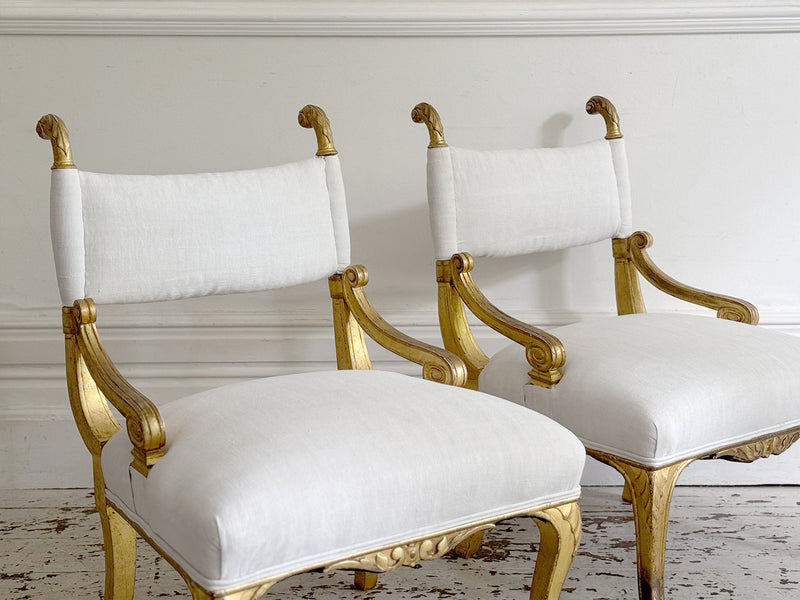 A Pair of Petite Regency Gilt Wood Armchairs
