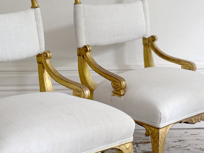 A Pair of Petite Regency Gilt Wood Armchairs