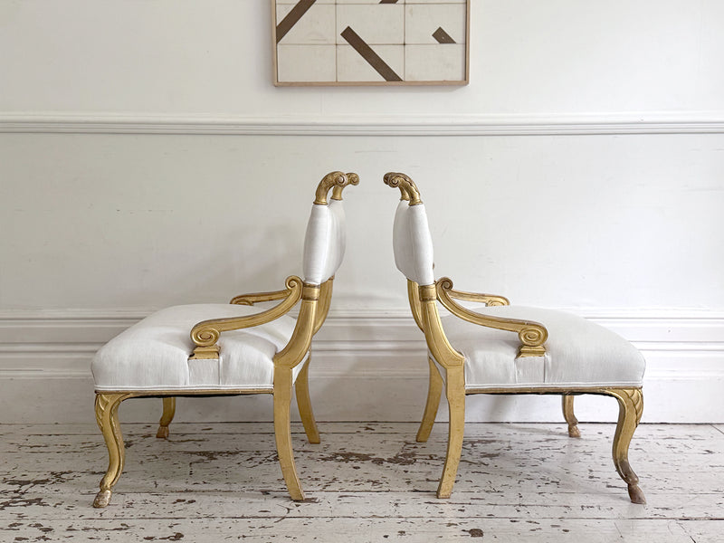 A Pair of Petite Regency Gilt Wood Armchairs