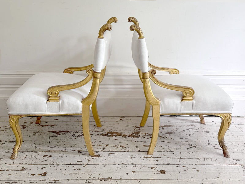 A Pair of Petite Regency Gilt Wood Armchairs
