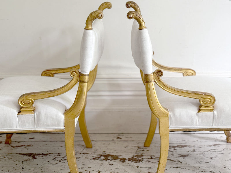 A Pair of Petite Regency Gilt Wood Armchairs