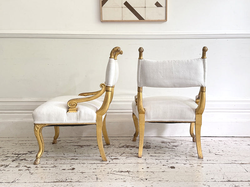 A Pair of Petite Regency Gilt Wood Armchairs
