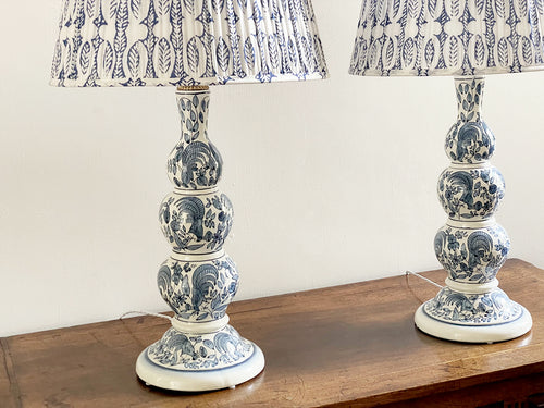 A Tall Pair of Spanish Blue & White Ceramic Table Lights