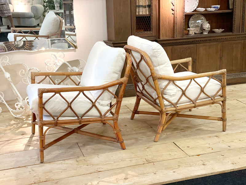 A Pair of 1960's French Bamboo and Rattan Armchairs