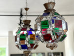 A Pair of Vintage Spanish Coloured Glass Lanterns