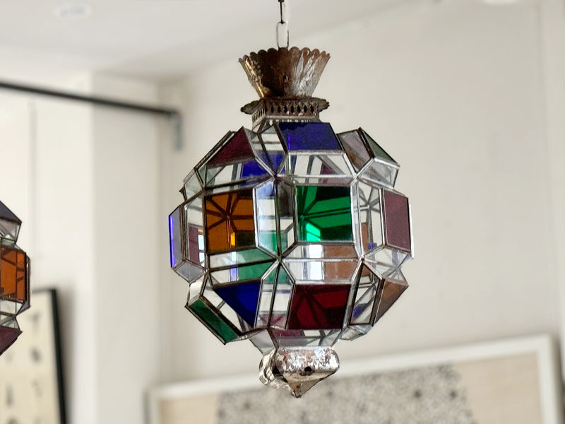 A Pair of Vintage Spanish Coloured Glass Lanterns