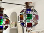 A Pair of Vintage Spanish Coloured Glass Lanterns