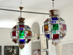 A Pair of Vintage Spanish Coloured Glass Lanterns