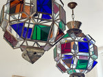 A Pair of Vintage Spanish Coloured Glass Lanterns