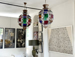 A Pair of Vintage Spanish Coloured Glass Lanterns