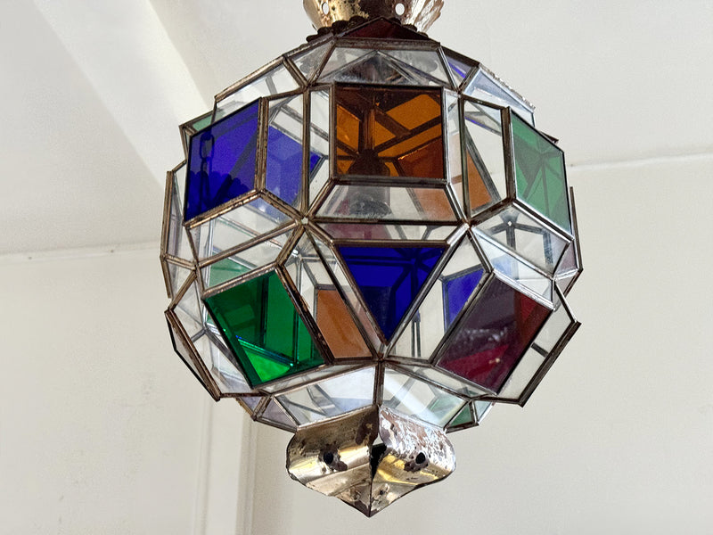 A Pair of Vintage Spanish Coloured Glass Lanterns