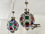 A Pair of Vintage Spanish Coloured Glass Lanterns