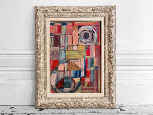 A 1950's French Abstract Oil on Board by Patrick Boudon in Antique Montparnasse Frame