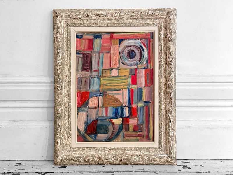 A 1950's French Abstract Oil on Board by Patrick Boudon in Antique Montparnasse Frame
