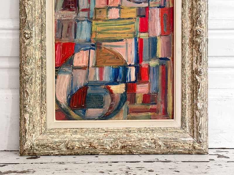 A 1950's French Abstract Oil on Board by Patrick Boudon in Antique Montparnasse Frame